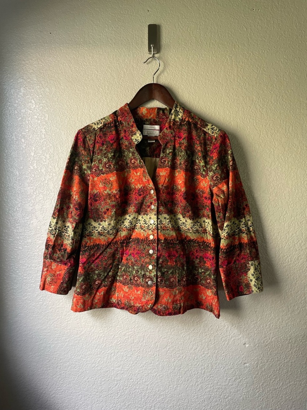 Christopher & Banks Womens Large Boho Floral Artsy Stretch Snap Front Jacket